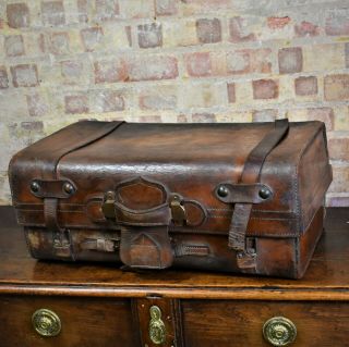 Antique Victorian Leather Wagstaff & Sons Trunk Suitcase Steamer Travel Case