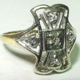 Vintage Antique Solid 14k White & Yellow Gold Old Cut Diamond Ring