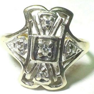Vintage Antique SOLID 14K WHITE & YELLOW GOLD OLD CUT DIAMOND RING 2