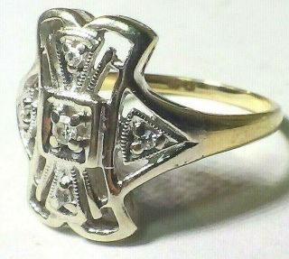 Vintage Antique SOLID 14K WHITE & YELLOW GOLD OLD CUT DIAMOND RING 3