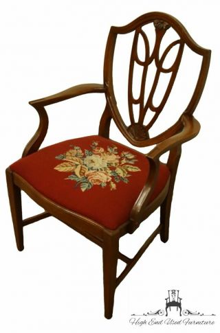 1960 ' s Vintage Antique Mahogany Duncan Phyfe Shield Back Dining Arm Chair w. 2