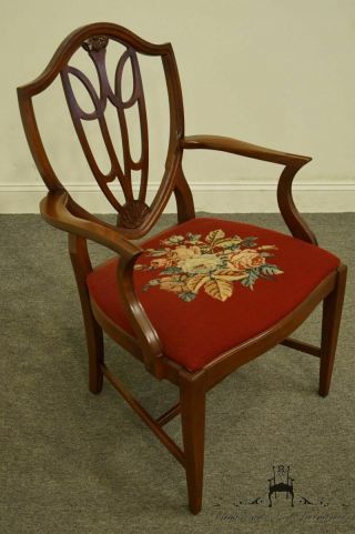 1960 ' s Vintage Antique Mahogany Duncan Phyfe Shield Back Dining Arm Chair w. 4