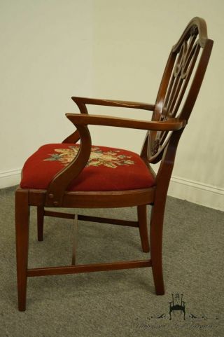 1960 ' s Vintage Antique Mahogany Duncan Phyfe Shield Back Dining Arm Chair w. 6