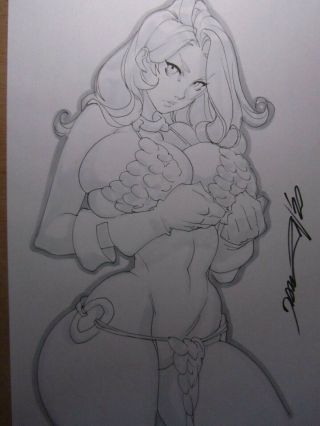 Red Sonja Conan Girl Sexy Busty Sketch Pinup - Daikon Art