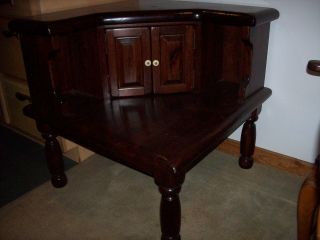 Ethan Allen Dark Pine Corner Table With Cubby Cabinet