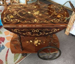 Vintage Hollywood Regency Rolling Bar Marquetry Inlay Fabulous So Very Chic Ital