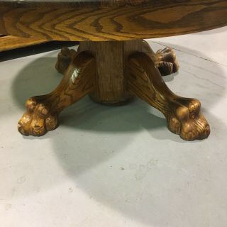 Vintage Solid Oak Claw Foot Round Coffee Table Footed Antique Lion Paw 2