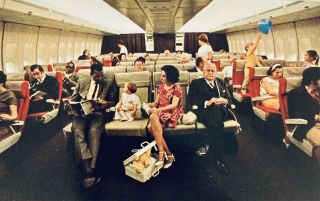 Pan Am 747 Interior Cabin Airplane Vintage Postcard,  Card