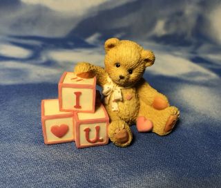 Enesco Cherished Teddies " I Love U (you) " Teddy Bear Figurine Blocks 156515 Euc