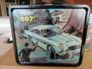 Vintage 1966 James Bond 007 Secret Agent Metal Aladdin Lunch Box W Thermos