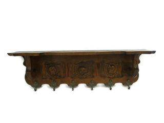 Large Hand Carved Wood French Oak Wall Shelf Coat Kitchen Rack Breughel Style