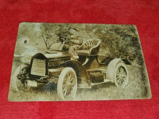 Vintage Photo Postcard Rppc Of Man In Early Automobile 1909
