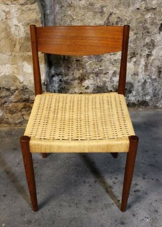 Poul Volther Frem Rojle Danish Modern Set 2 Teak Dining Chairs Woven Rope Chair