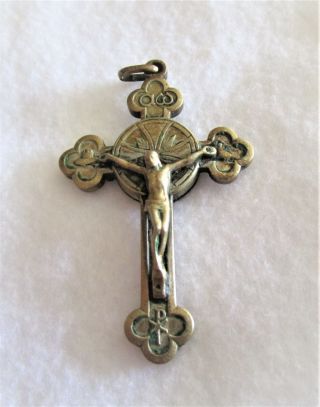 Vintage Saint Anthony Claret Relic Cloth Crucifix Cross Back Opens Up