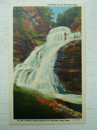 Lucifer Falls In The Finger Lakes Region Of Central York Ny Vintage Postcard