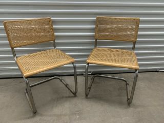 Set Of 2 Vintage Mid - Century Marcel Bruere Style Cane Wood Chairs