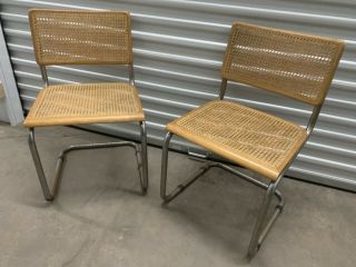 Set of 2 Vintage Mid - Century Marcel Bruere style Cane Wood Chairs 2