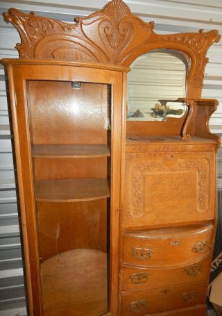 Antique Oak Side By Side Secretary W/drop Front Desk Bookcase Display Case 1930s