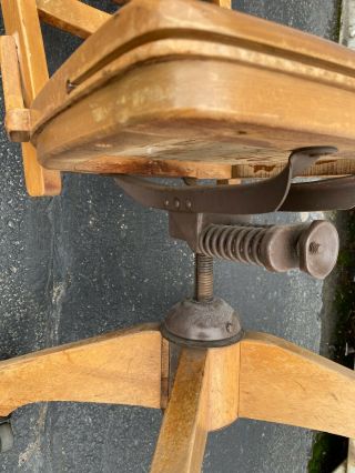 Vintage WOOD SWIVEL BANKER CHAIR antique office industrial wooden desk chair 5