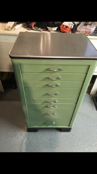 Vintage Green Dental Cabinet With Drawers