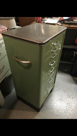 Vintage Green Dental Cabinet With Drawers 4
