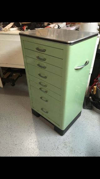 Vintage Green Dental Cabinet With Drawers 5