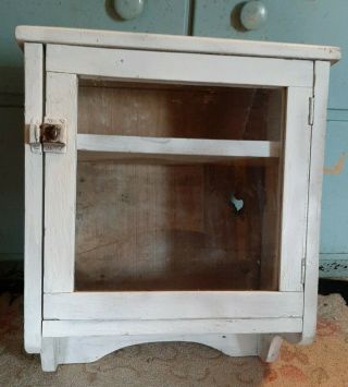 Vintage Country Primitive Farmhouse Wood Medicine Wall Cabinet Mirror 2 Shelves