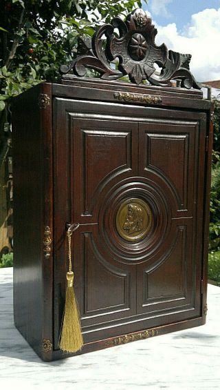 Early 19thc Antique Neoclassical Style Wall Cabinet Cupboard Lock & Key 19 " Tall