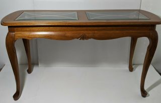 Vintage Console/entry/sofa Table With Queen Anne Legs,  Beveled Glass Top