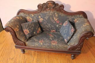 Antique Doll Couch Victorian Fainting Couch Sette Lounge Toile Wooden Upholstery