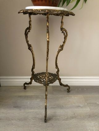 Vintage Victorian Brass & Marble Plant Stand,  29 " Tall,  14 " Widest