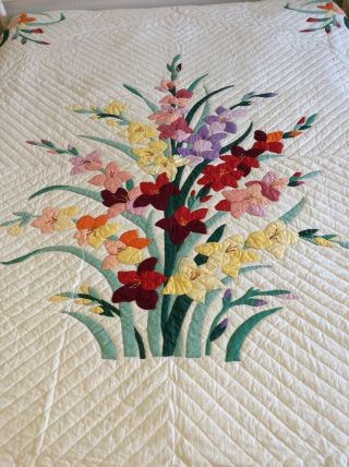 Vintage Progress Gladiola Appliqué Quilt Made From Kit
