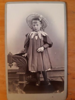 Victorian Cdv Photo Girl In Dress,  Hat By Burton & Co Great Horton Rd Bradford