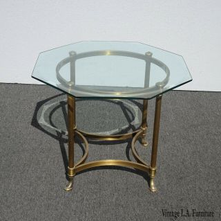 Vintage French Provincial Hoof Feet End Table W Hexagon Glass Top