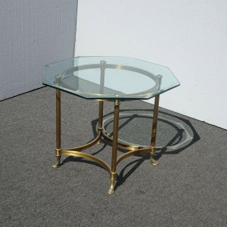 Vintage French Provincial Hoof Feet End Table w Hexagon Glass Top 2
