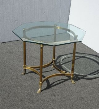 Vintage French Provincial Hoof Feet End Table w Hexagon Glass Top 3