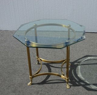 Vintage French Provincial Hoof Feet End Table w Hexagon Glass Top 4