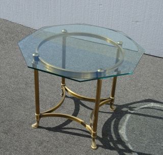 Vintage French Provincial Hoof Feet End Table w Hexagon Glass Top 5