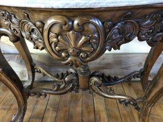 Asian Vintage Carved Wood Console Entrance Foyer Table With Marble Top 4