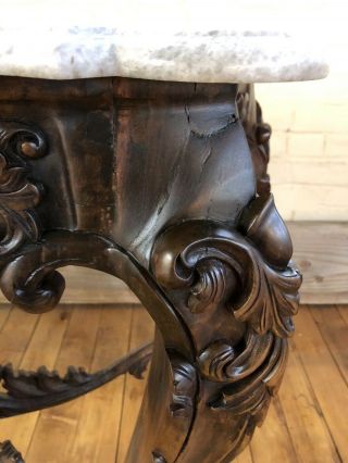 Asian Vintage Carved Wood Console Entrance Foyer Table With Marble Top 6