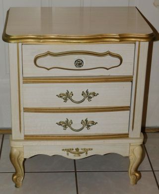 Vintage Sears Dixie French Provincial Nightstand Side Table White & Gold