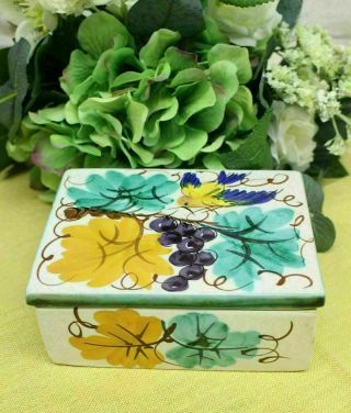 Vintage Hand Painted Ceramic Pottery Trinket Box W Lid Pv Peasant Village Italy