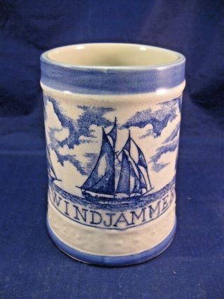 Vintage " Winjammer " Mug - Blue And White - Made In Japan - Ships And Mermaid