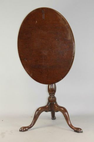 A Very Fine 18th C Pa Queen Anne Mahogany Tilt Top Birdcage Tea Table