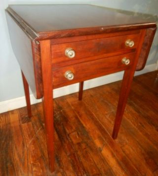 Antique 2 Drawer Drop Leaf Nightstand Lamp Stand Side Table Tapered Leg