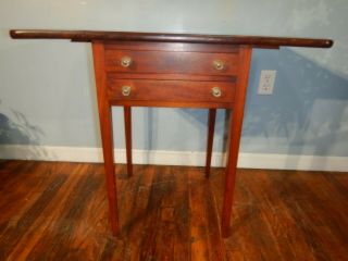 Antique 2 Drawer Drop Leaf Nightstand Lamp Stand Side Table Tapered Leg 2