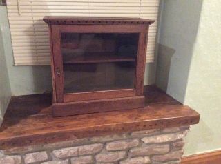 Small Antique Display Cabinet.  Counter Top Display Cabinet.  Glazed & Wood,  Key.