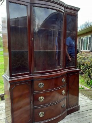 Antique Mahogany China Cabinet With Curved Front Glass