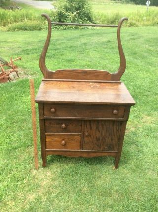 Antique Commode Wash Stand On Wheels W/towel Rack & 3 Drawers,  Approx 52x30x17