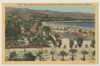 Santa Barbara Ca West Cabrillo Boulevard - Swimming Pool Vintage Linen 1940 Pc